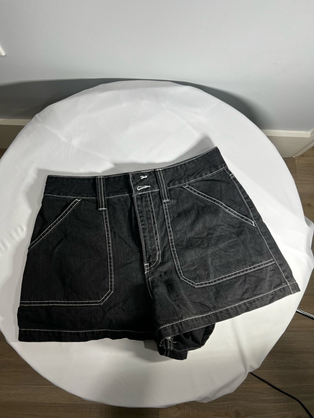 Hollister Black Denim Shorts with White Topstitching